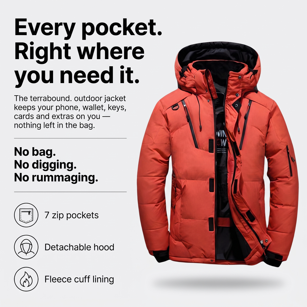 Men's Puffer Jacket - 7-Pocket Hooded Down Jacket for Winter