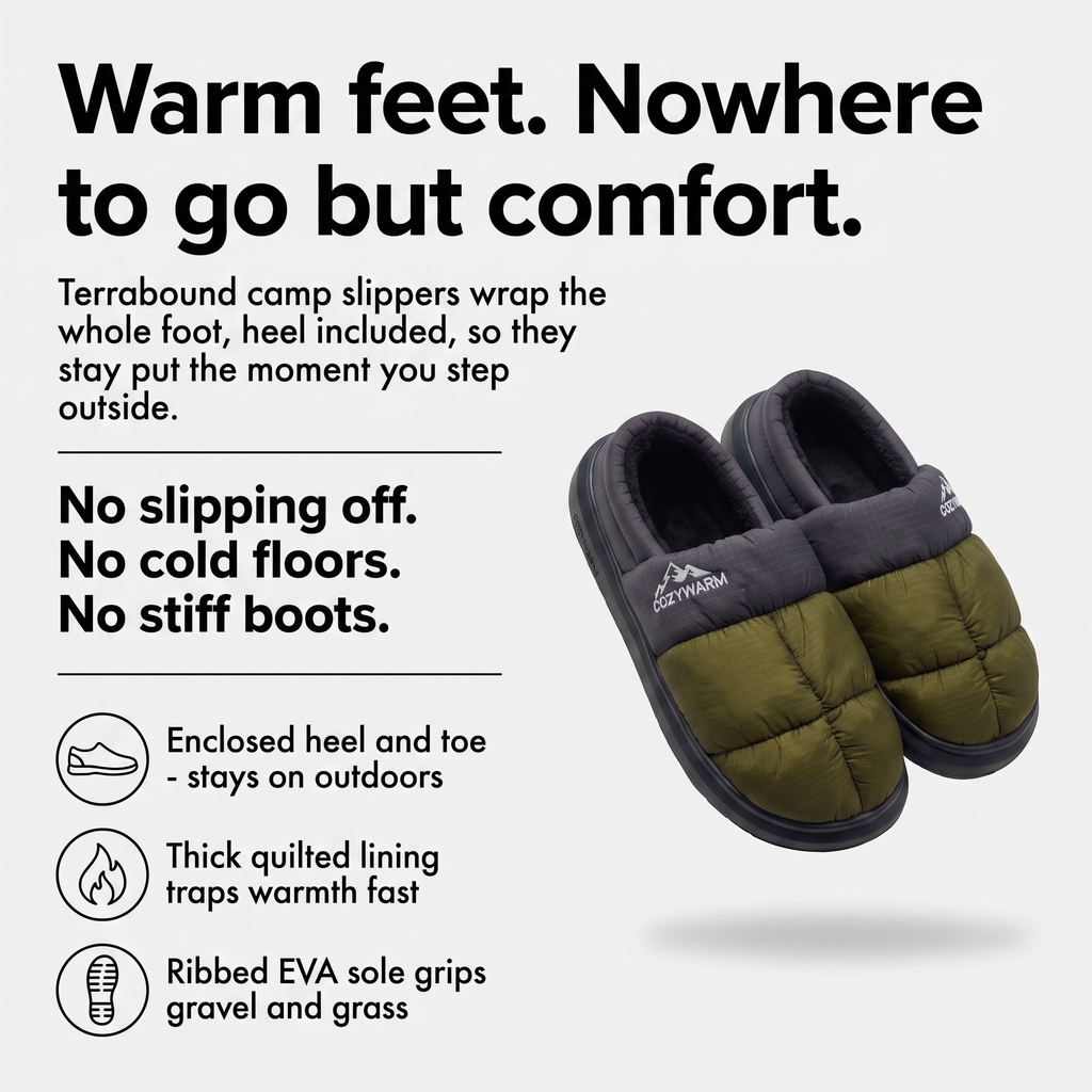 Camp Slippers - Closed-Back - Warm Fleece-Lined Outdoor House Shoes