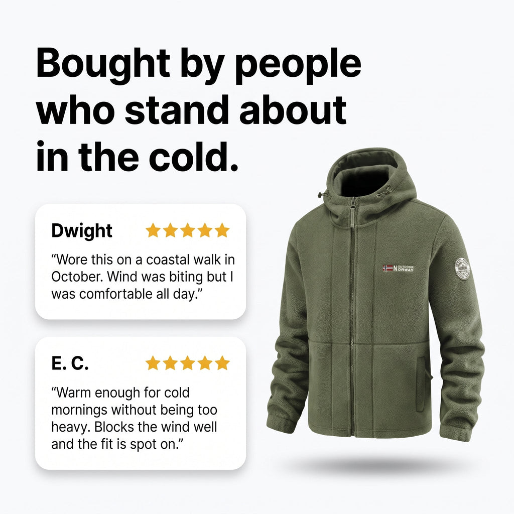 Men's Fleece Jacket - Windproof Hooded Fleece - Walking & Hiking