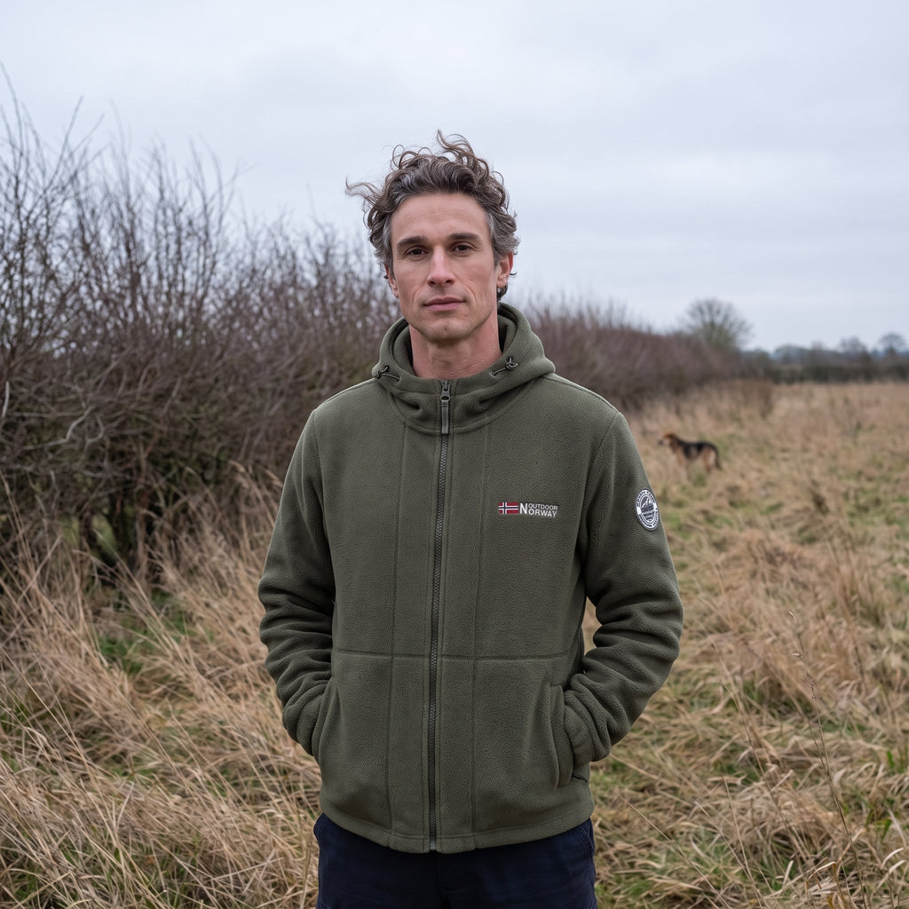 Men's Fleece Jacket - Windproof Hooded Fleece - Walking & Hiking