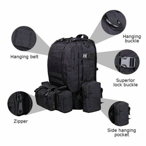 60L Large Backpack Daypack  with 3 MOLLE Bags Military Grade Tactical Outdoor