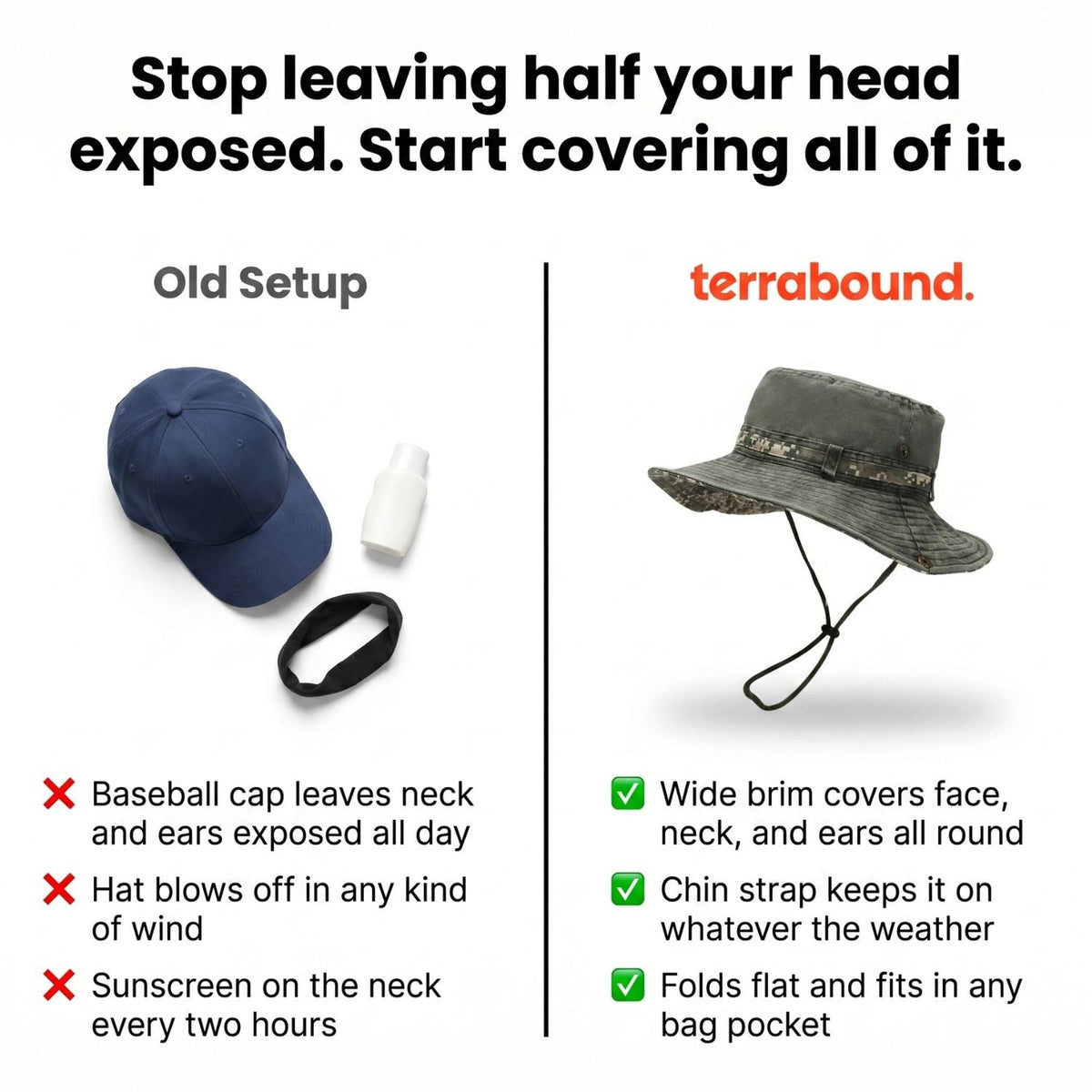 Men's Boonie Hat - Packable Wide Brim Sun Hat with Chin Strap for Hiking & Fishing