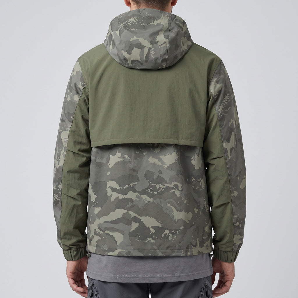 Men's Camo Windbreaker Jacket - Lightweight Hooded Anorak - Half-Zip