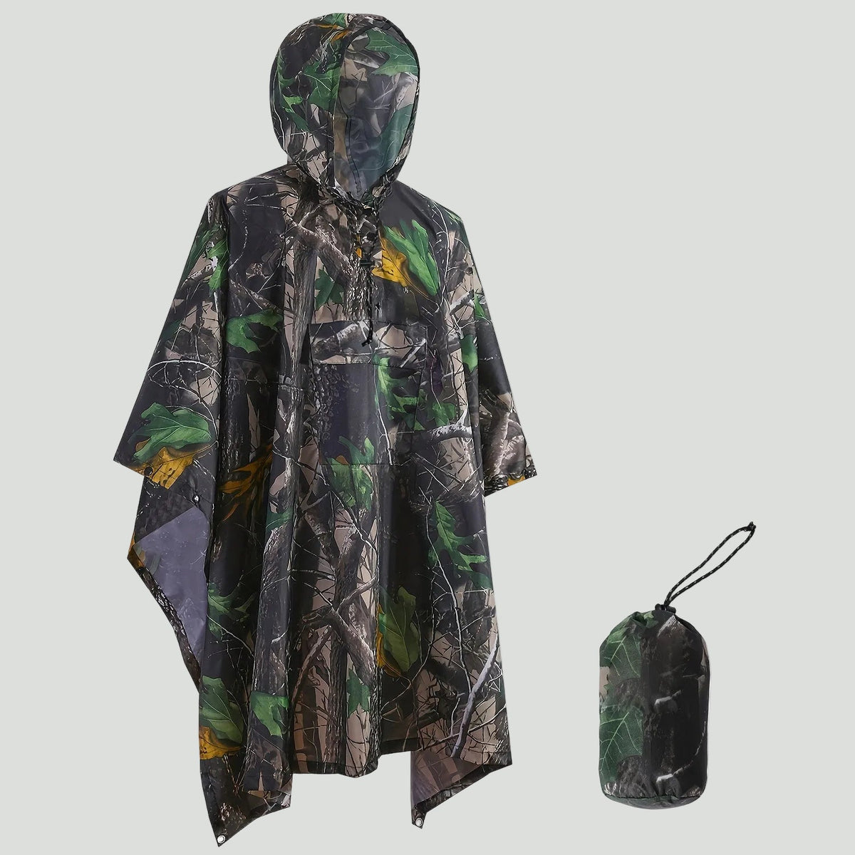 Camouflage Rain Poncho – Lightweight Waterproof Hooded Outdoor Poncho for Hiking & Fishing