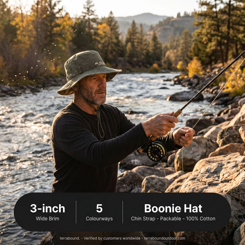 Men's Boonie Hat - Packable Wide Brim Sun Hat with Chin Strap for Hiking & Fishing