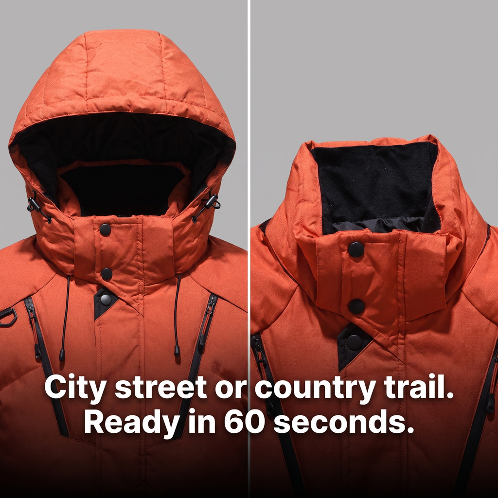 Men's Puffer Jacket - 7-Pocket Hooded Down Jacket for Winter