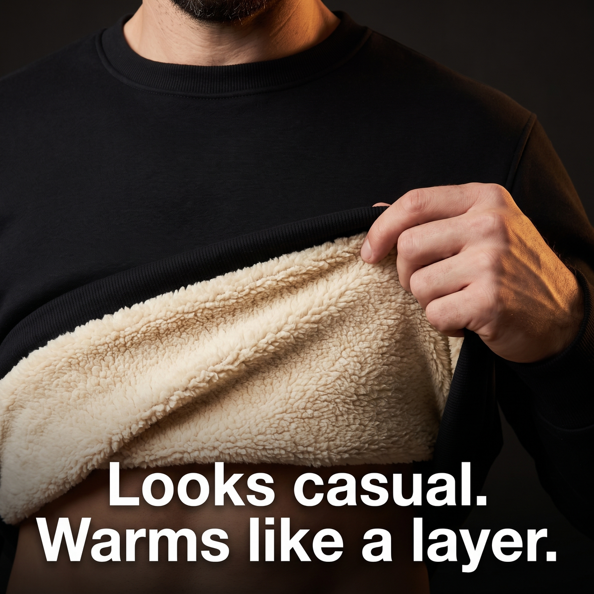 Men's Crew Neck Jumper - Sherpa Lined Fleece Interior - Warm Winter Top