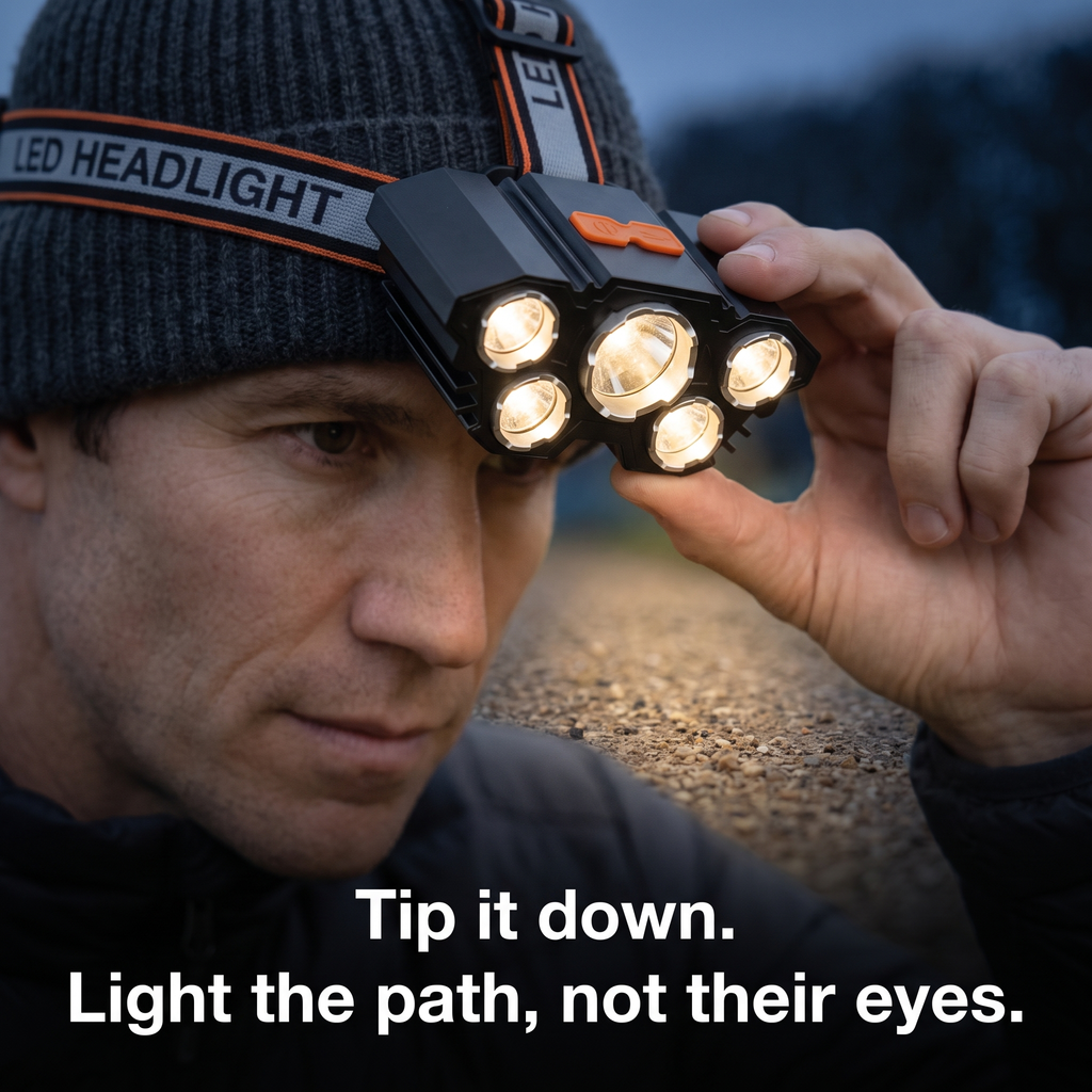 Headlamp 2 Pack - Rechargeable 5 LED Head Torch with Tilting Head
