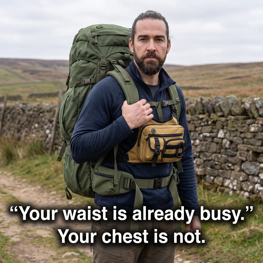 Men's Chest Bag - Multi-Pocket Chest Rig for Hiking and Dog Walking