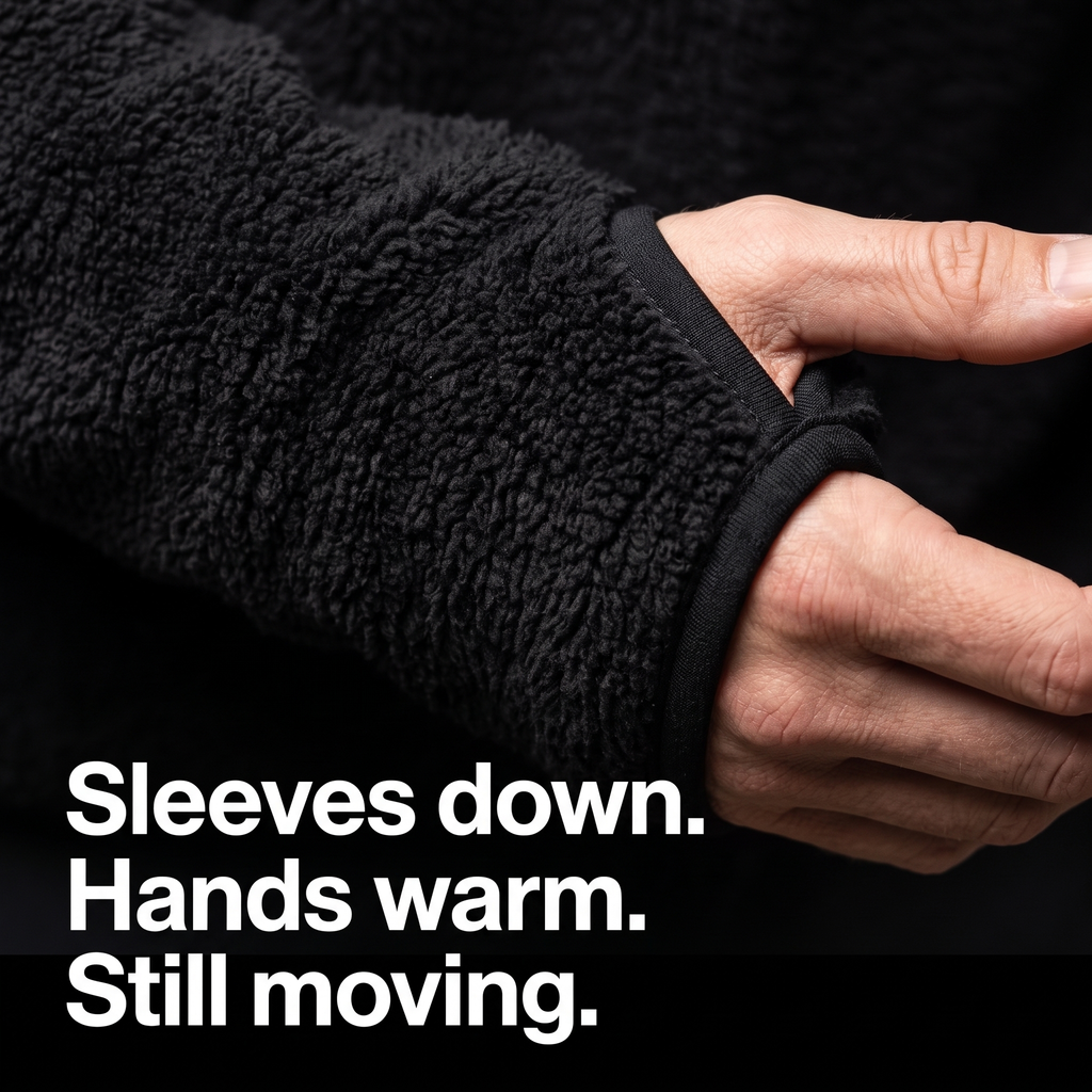 Fleece Hoodie - Sherpa Pullover - Hooded Midlayer with Zip Pocket