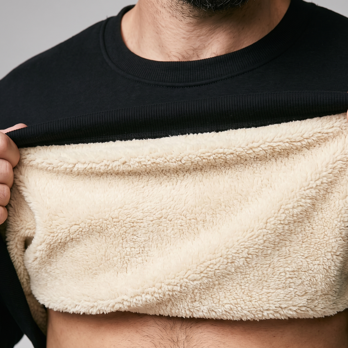 Men's Crew Neck Jumper - Sherpa Lined Fleece Interior - Warm Winter Top