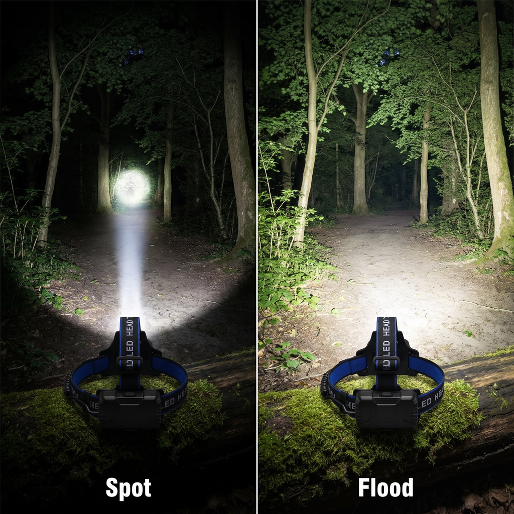 Head Torch - Rechargeable Tilting Zoom Beam - LED Headlamp for Fishing