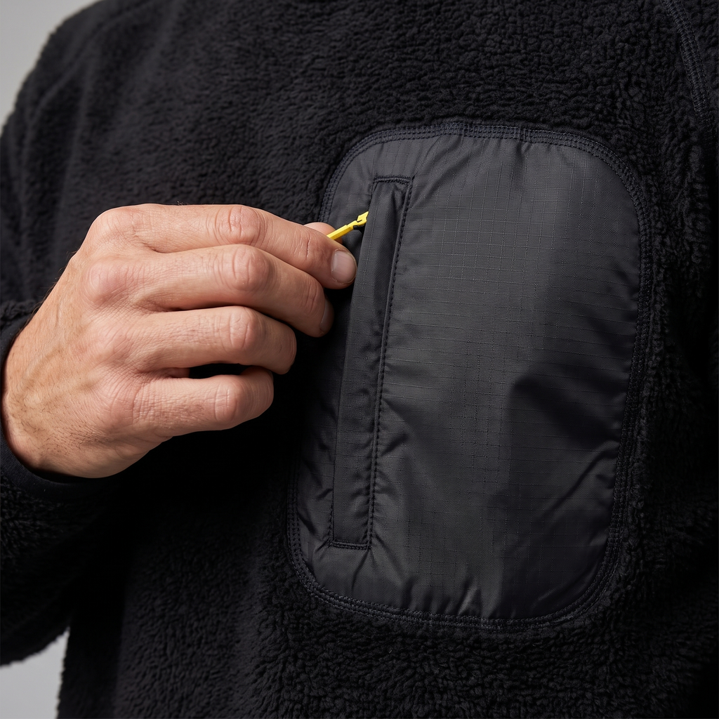 Fleece Hoodie - Sherpa Pullover - Hooded Midlayer with Zip Pocket