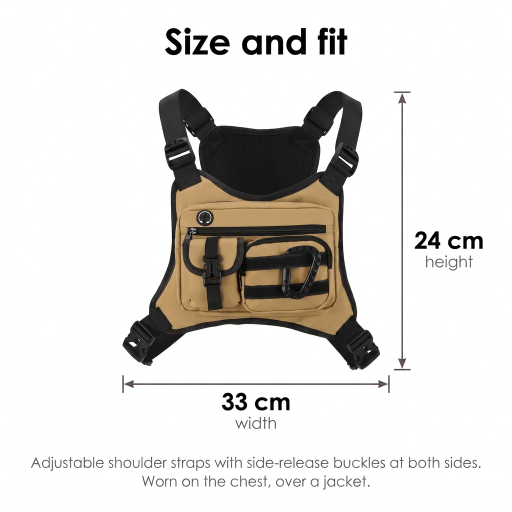 Men's Chest Bag - Multi-Pocket Chest Rig for Hiking and Dog Walking