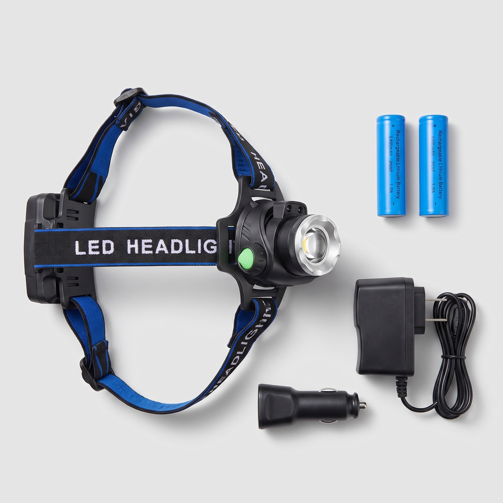 Head Torch - Rechargeable Tilting Zoom Beam - LED Headlamp for Fishing