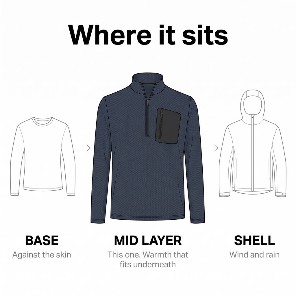 Men's Quarter Zip Jumper - Textured Fleece Mid Layer with Chest Pocket