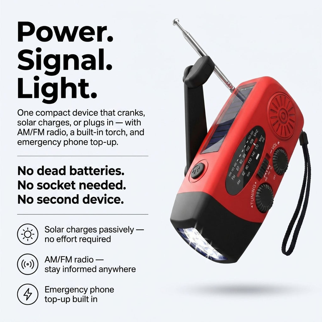 Emergency Hand Crank Radio - Solar and USB Rechargeable Weather Radio with Torch for Camping and Outdoor Use