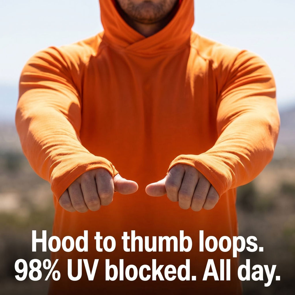 Men's UPF 50+ Sun Hoodie – Lightweight Quick-Dry Hiking & Fishing UV Top with Thumb Loops