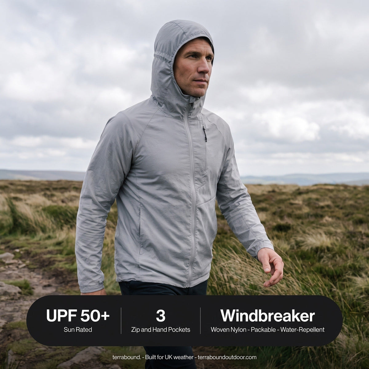 Men's Windbreaker - Lightweight Packable Hooded Jacket, UPF 50+