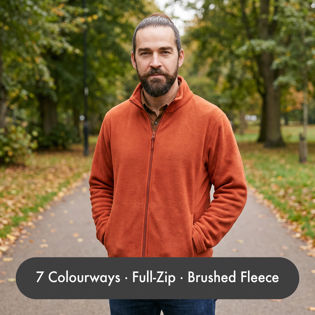 Men's Fleece Jacket - Full-Zip Relaxed Fit - Soft Brushed Fleece
