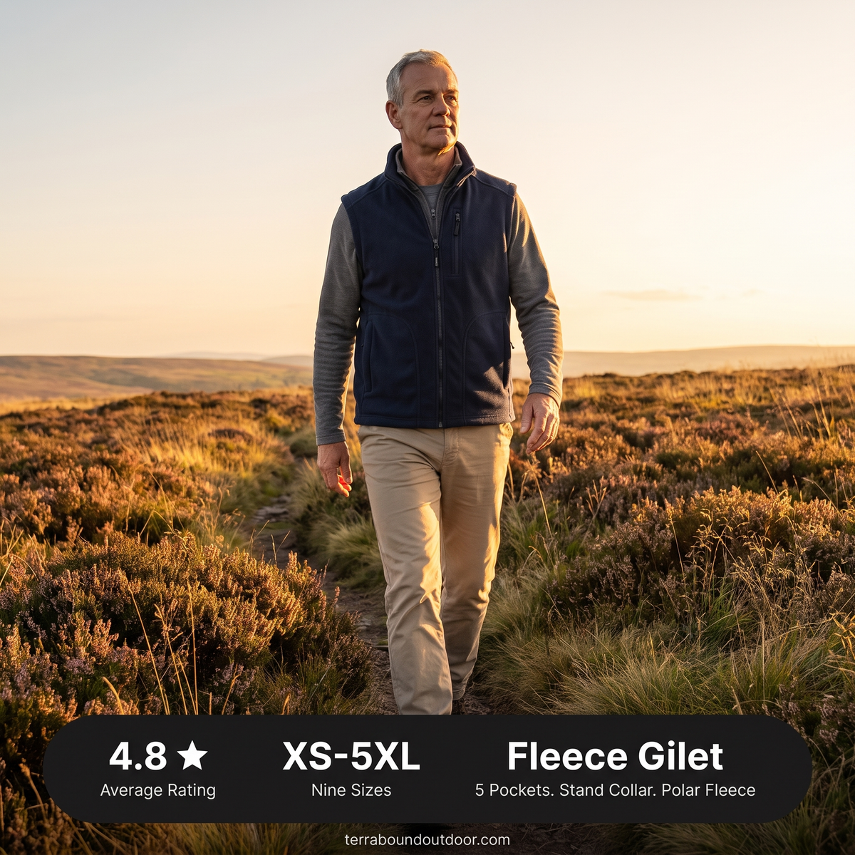 Men's Fleece Gilet - Multi-Pocket - Body Warmer for Hiking & Outdoor