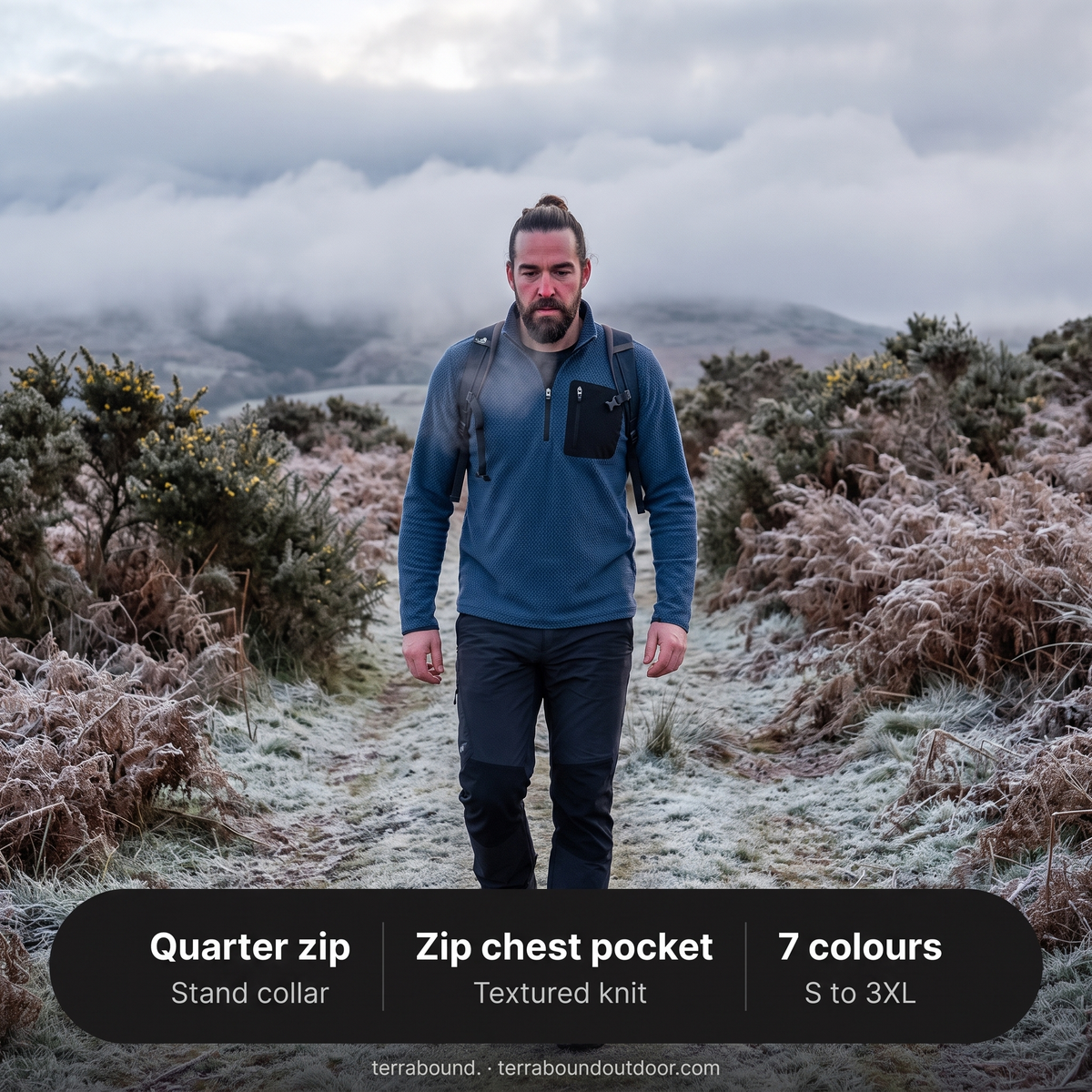 Men's Quarter Zip Jumper - Textured Fleece Mid Layer with Chest Pocket