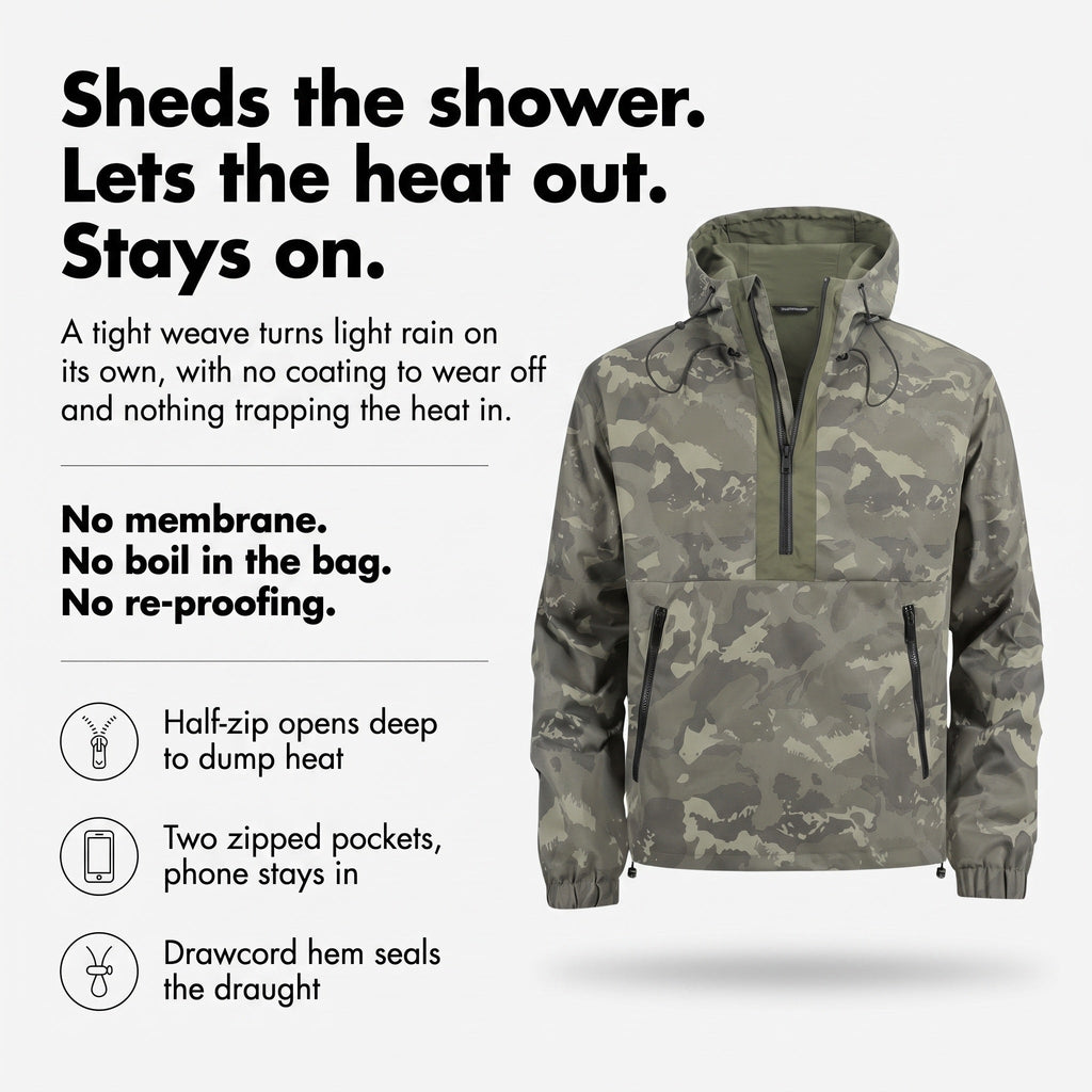 Men's Camo Windbreaker Jacket - Lightweight Hooded Anorak - Half-Zip