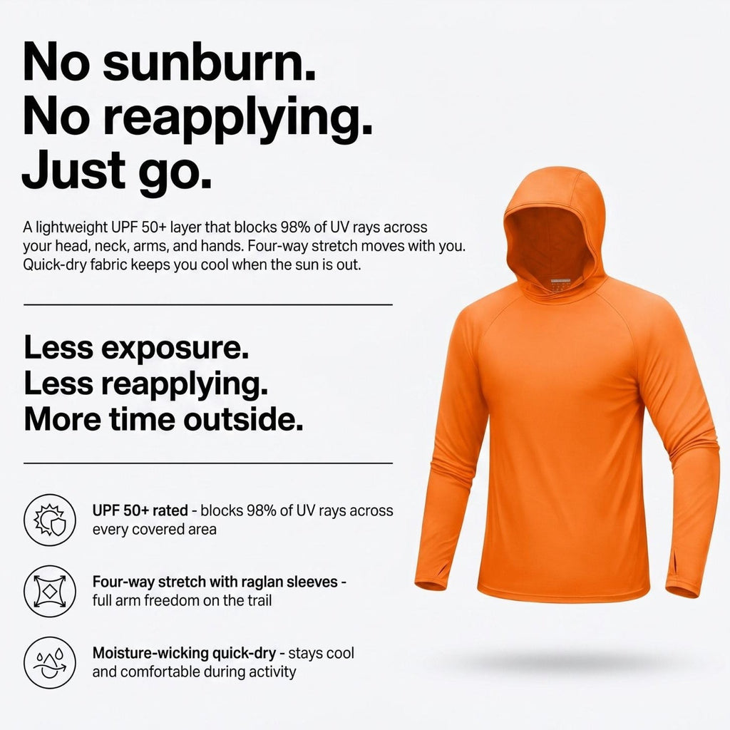 Men's UPF 50+ Sun Hoodie – Lightweight Quick-Dry Hiking & Fishing UV Top with Thumb Loops