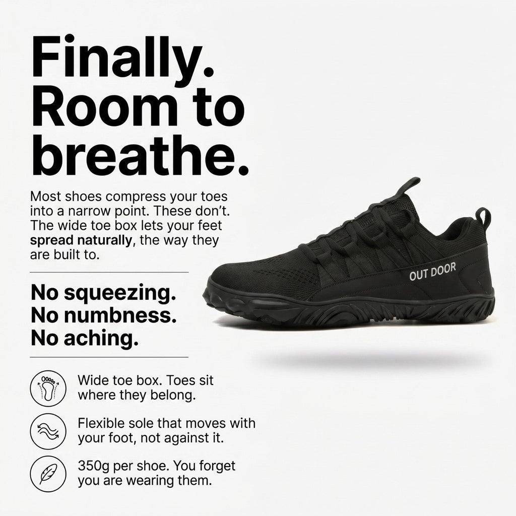 Wide-Fit Barefoot Walking Shoes – Breathable Design with Grip Outsole