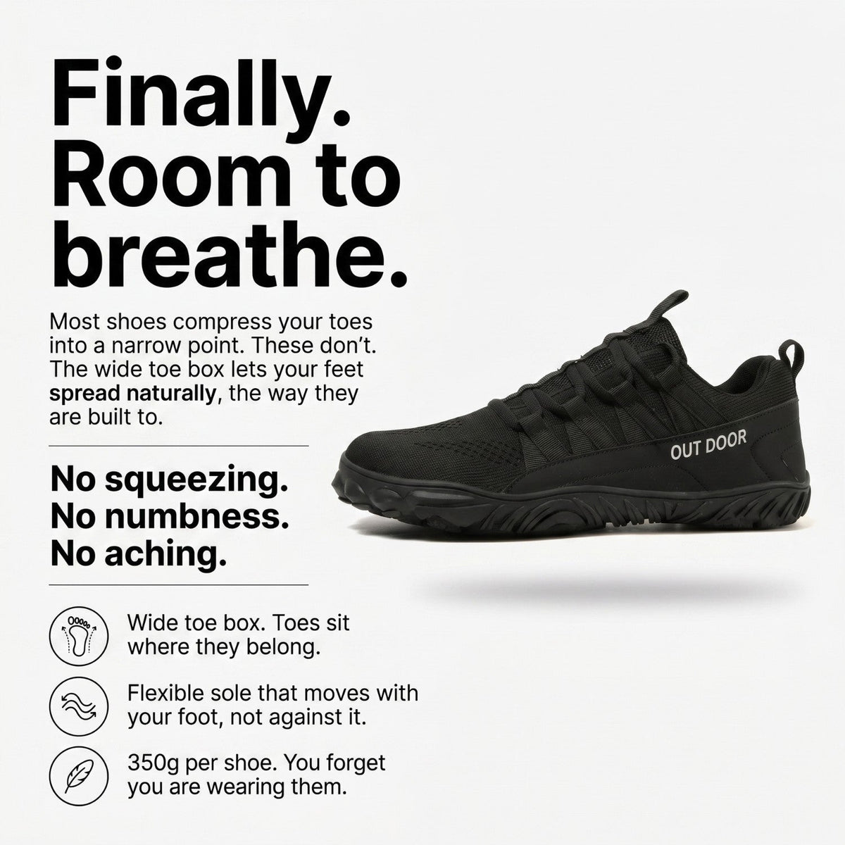 Wide-Fit Barefoot Walking Shoes – Breathable Design with Grip Outsole