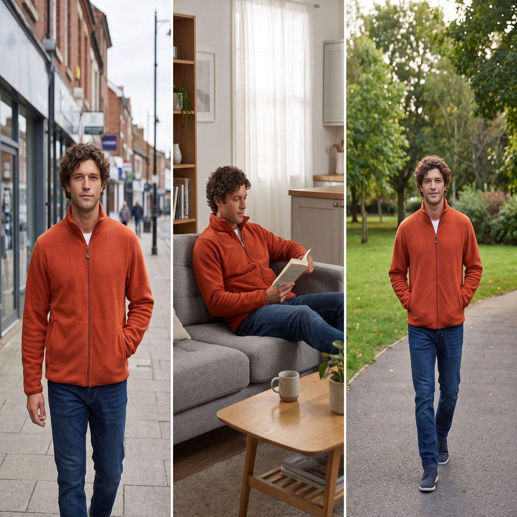 Men's Fleece Jacket - Full-Zip Relaxed Fit - Soft Brushed Fleece