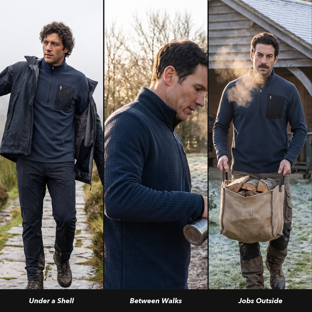 Men's Quarter Zip Jumper - Textured Fleece Mid Layer with Chest Pocket