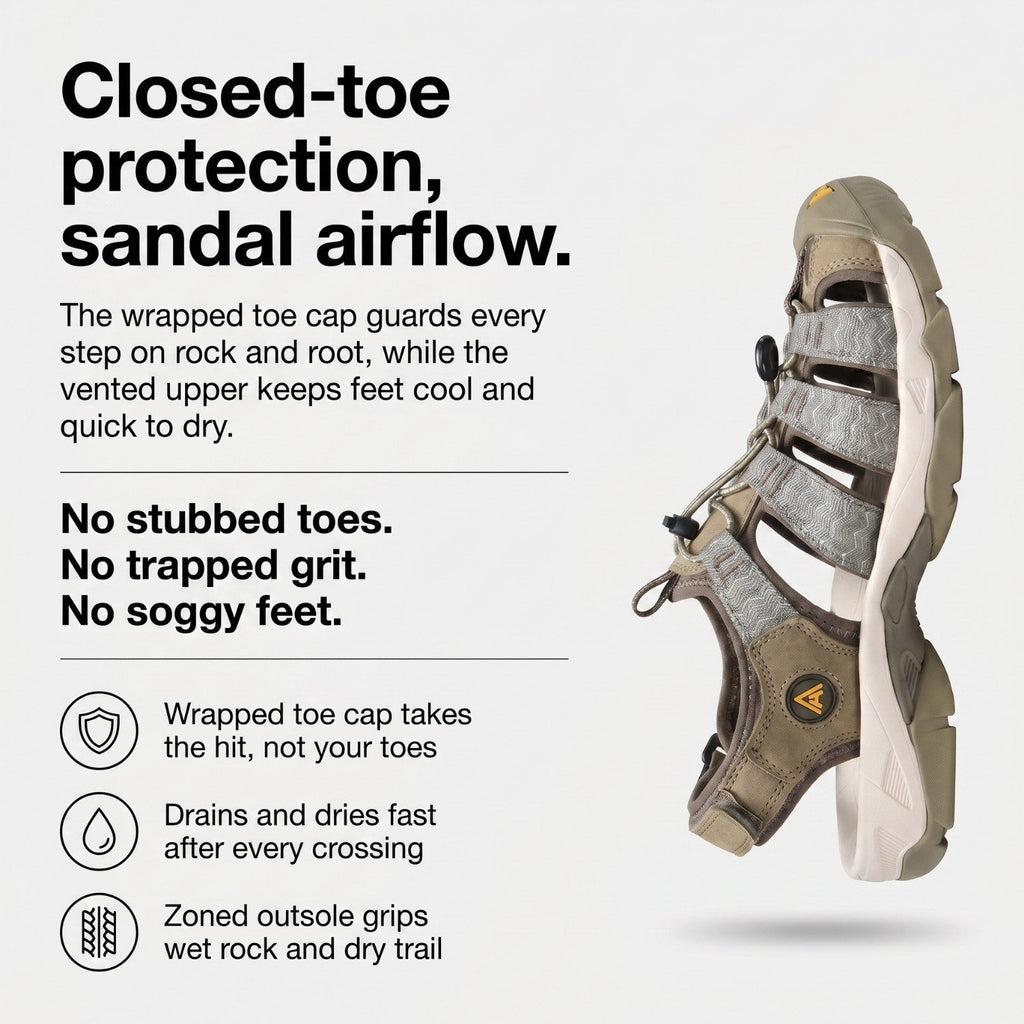 Men's Walking Sandals - Closed Toe - Outdoor Hiking & Water Sandals