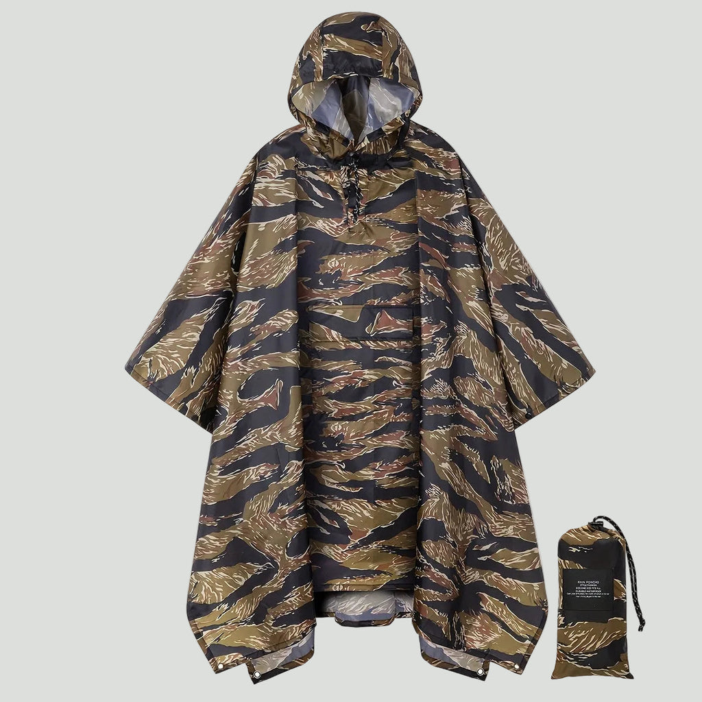 Camouflage Rain Poncho – Lightweight Waterproof Hooded Outdoor Poncho for Hiking & Fishing