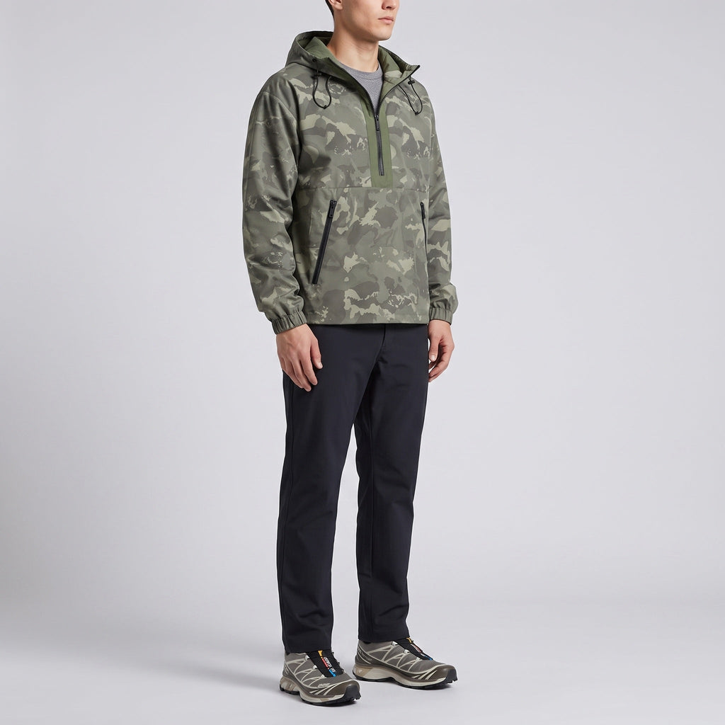 Men's Camo Windbreaker Jacket - Lightweight Hooded Anorak - Half-Zip
