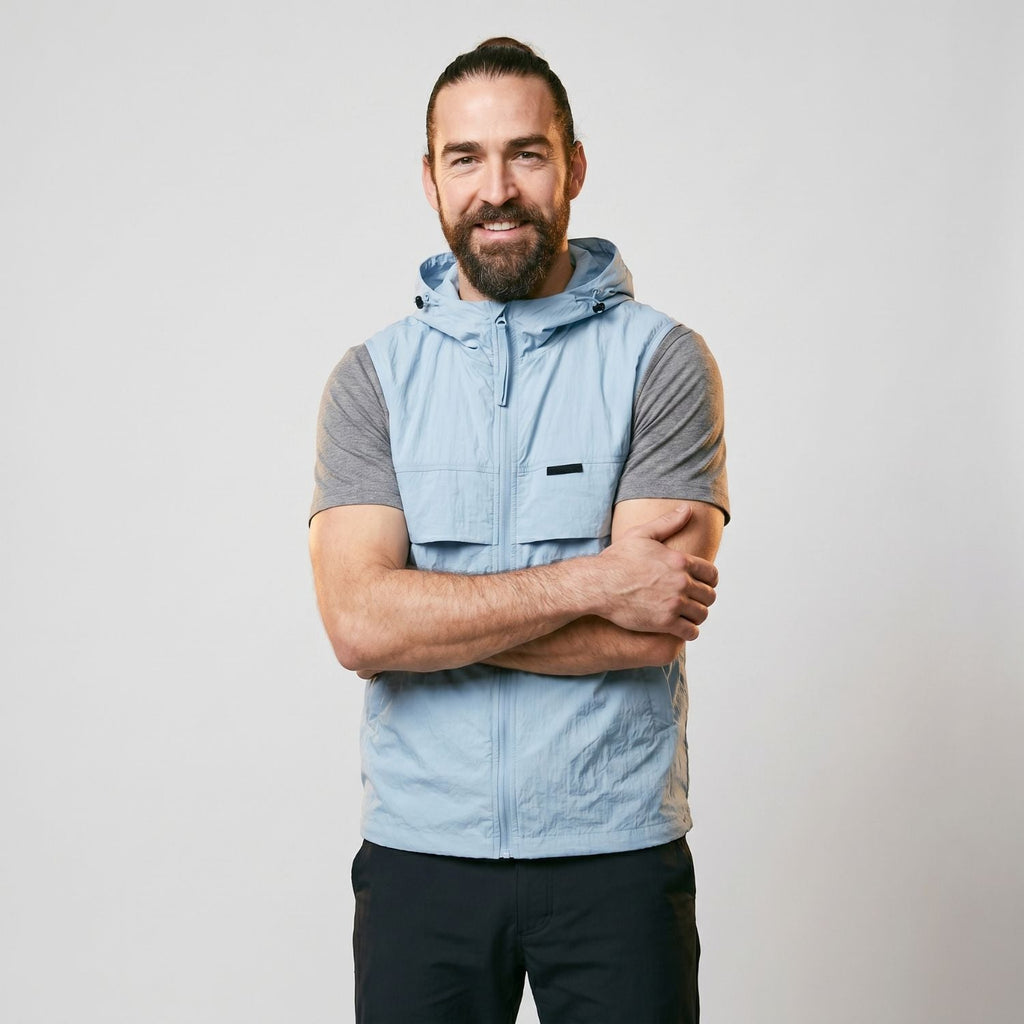 Men's Hooded Gilet - Lightweight Windproof Outdoor Vest for Fishing & Hiking
