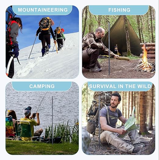 Tactical Hiking Walking Stick – Collapsible Survival Trekking Pole with Compass, Knife, Firestarter & Tungsten Icebreaker