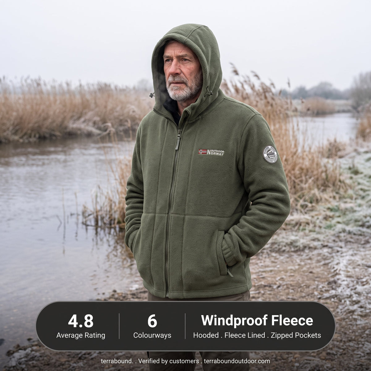 Men's Fleece Jacket - Windproof Hooded Fleece - Walking & Hiking