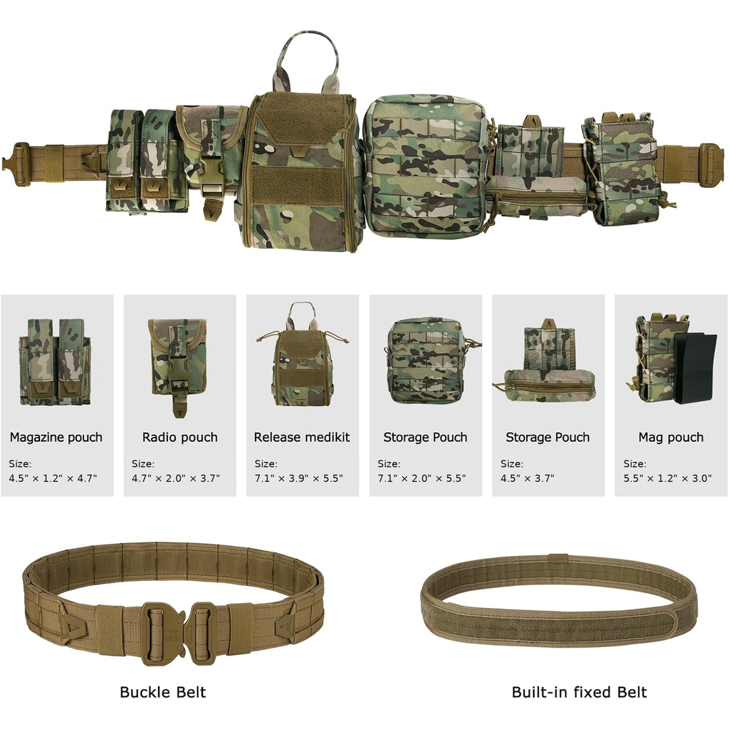 8-in-1 Quick Release Tactical Utility Belt with MOLLE Pouches – Modular Waist Gear System