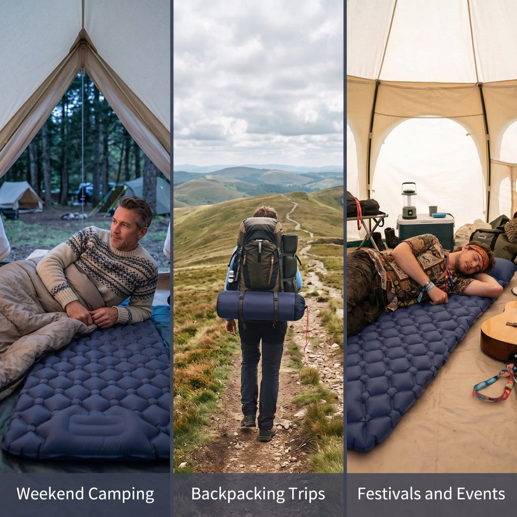 Camping Sleeping Mat - Built-In Foot Pump - Inflatable Mat with Pillow