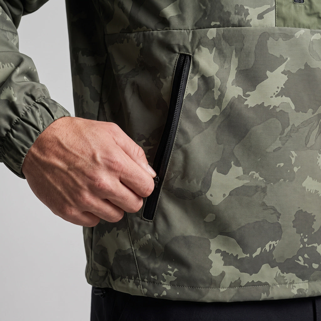 Men's Camo Windbreaker Jacket - Lightweight Hooded Anorak - Half-Zip