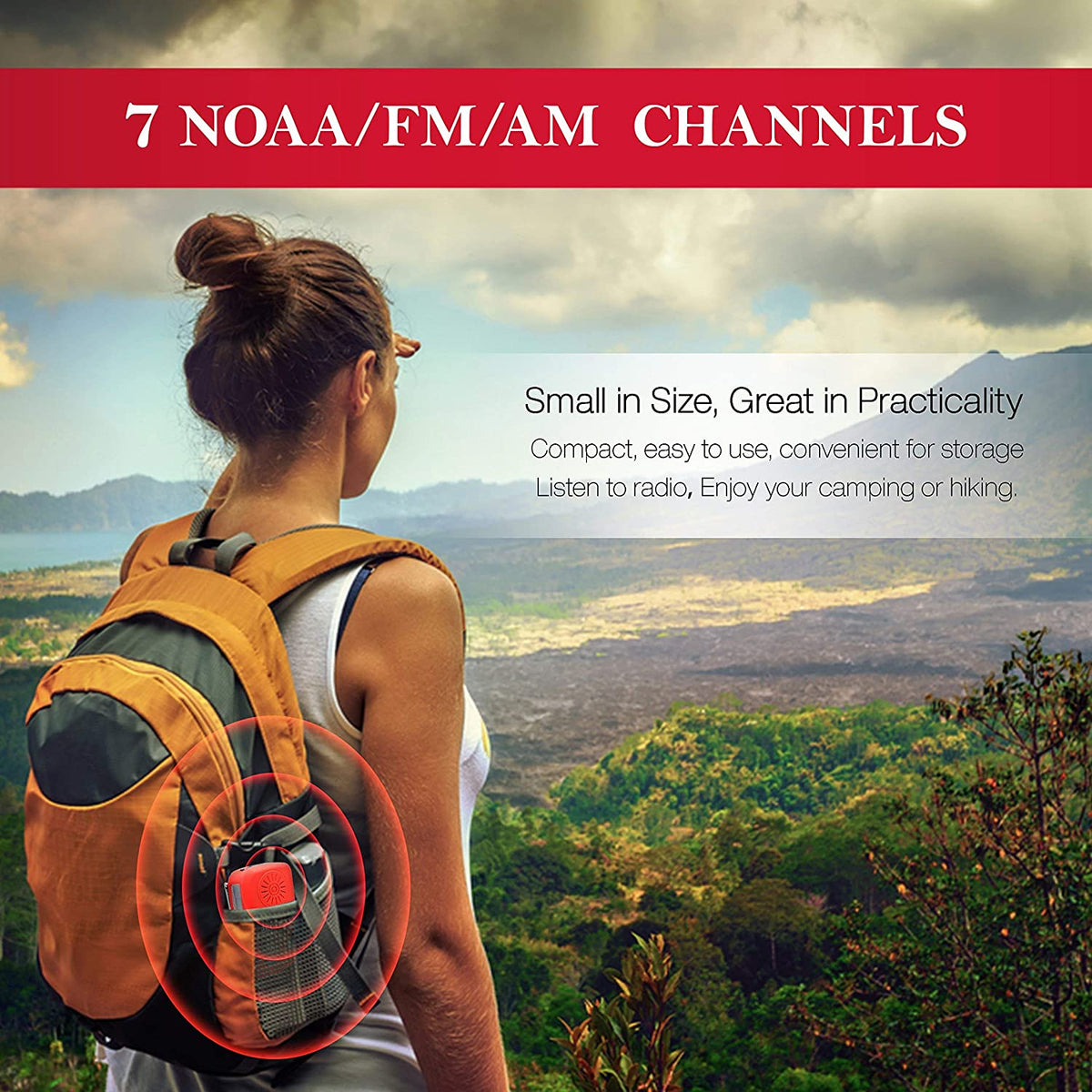 Portable Emergency Solar Radio with Hand Crank, NOAA Weather Alerts, LED Flashlight & 1000mAh Power Bank
