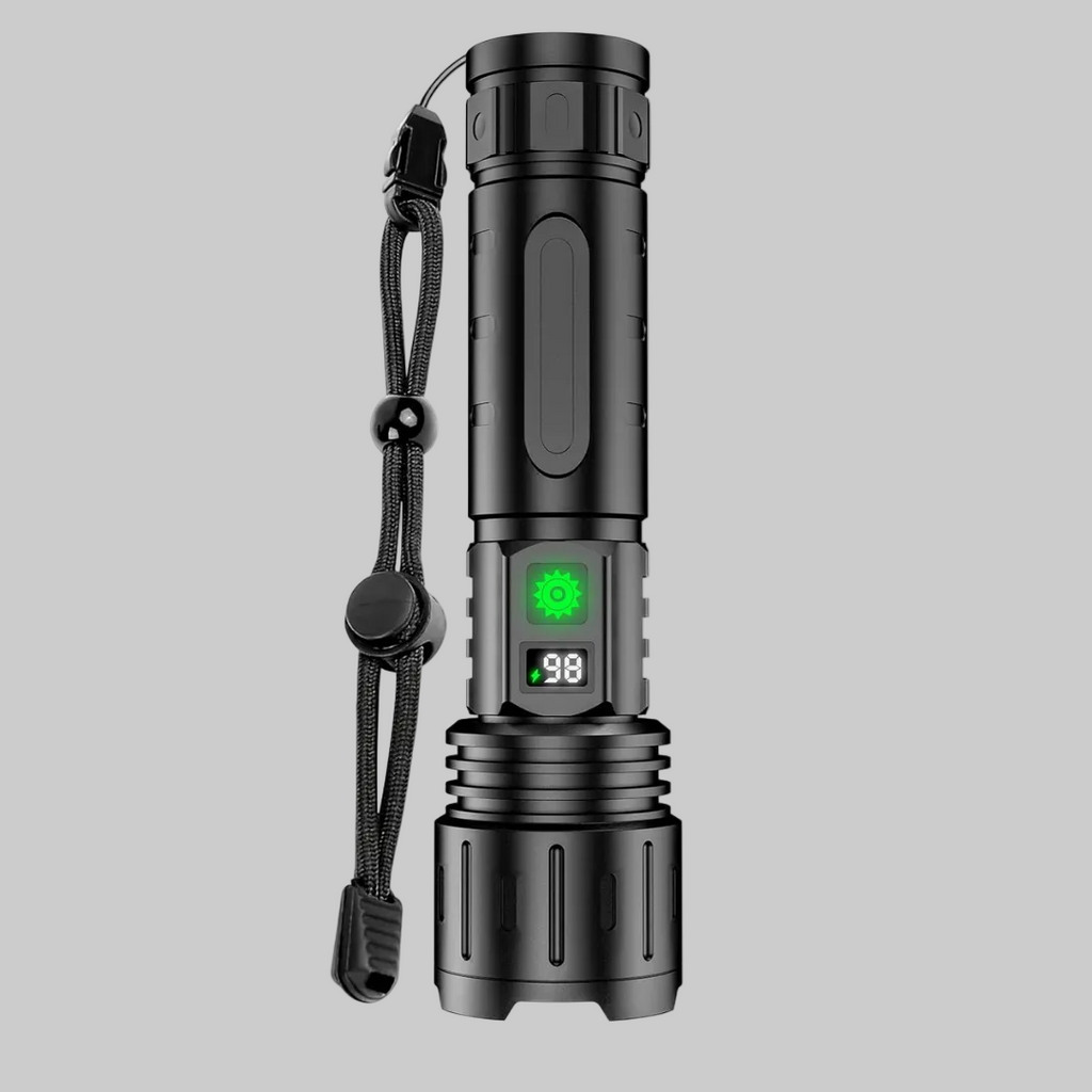 Ultra-Bright Rechargeable LED Torch - High Lumen Waterproof Flashlight with Power Bank Function for Camping and Outdoor Use