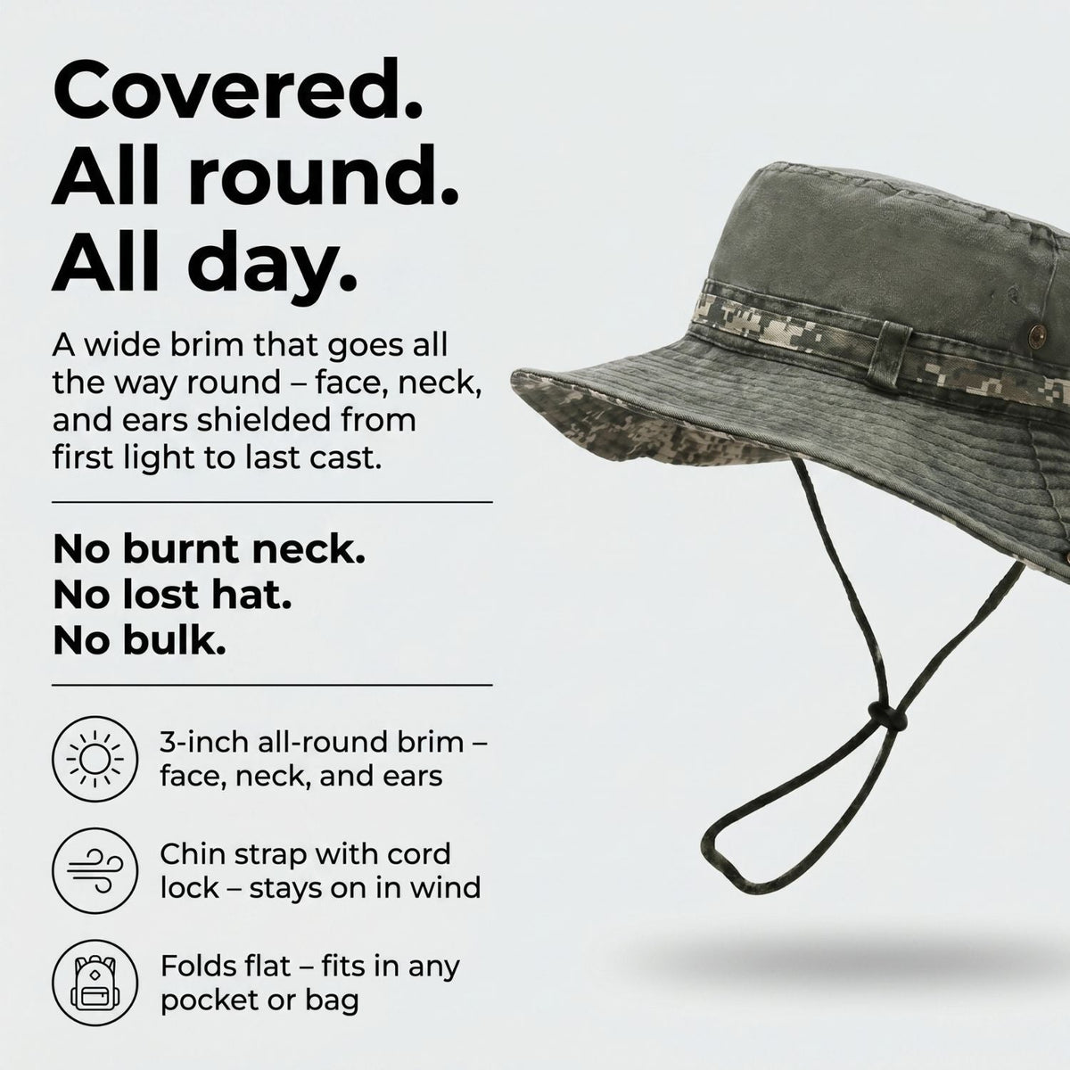 Men's Boonie Hat - Packable Wide Brim Sun Hat with Chin Strap for Hiking & Fishing