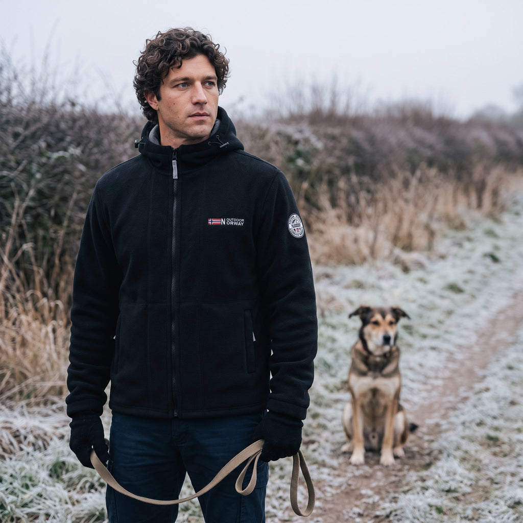 Men's Fleece Jacket - Windproof Hooded Fleece - Walking & Hiking