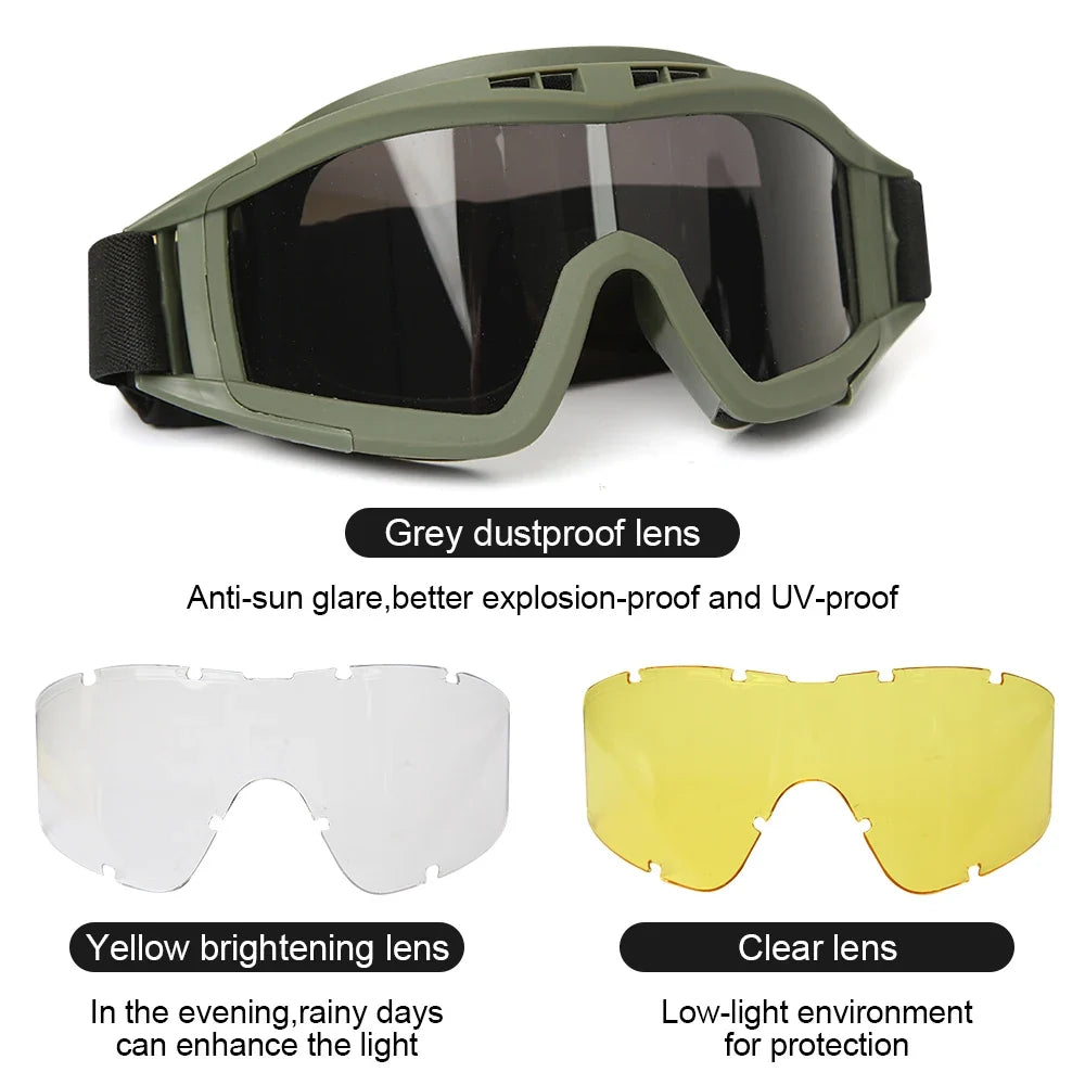 Tactical Airsoft Goggles - Anti-Fog, 3 Lens Protection for Hunting, Cycling, Shooting, and More