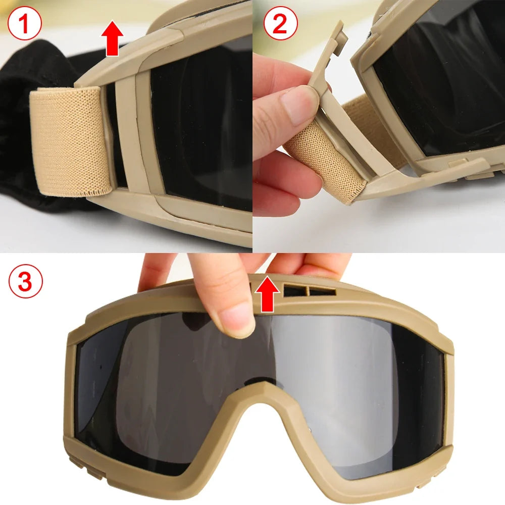Tactical Airsoft Goggles - Anti-Fog, 3 Lens Protection for Hunting, Cycling, Shooting, and More