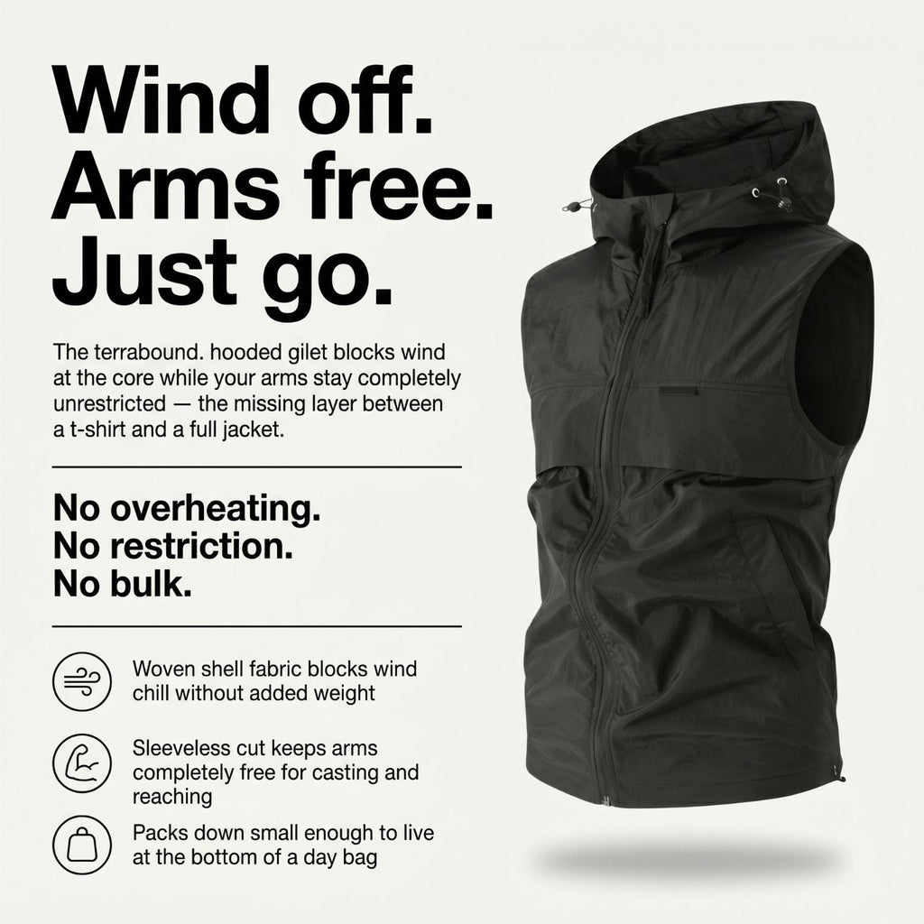 Men's Hooded Gilet - Lightweight Windproof Outdoor Vest for Fishing & Hiking