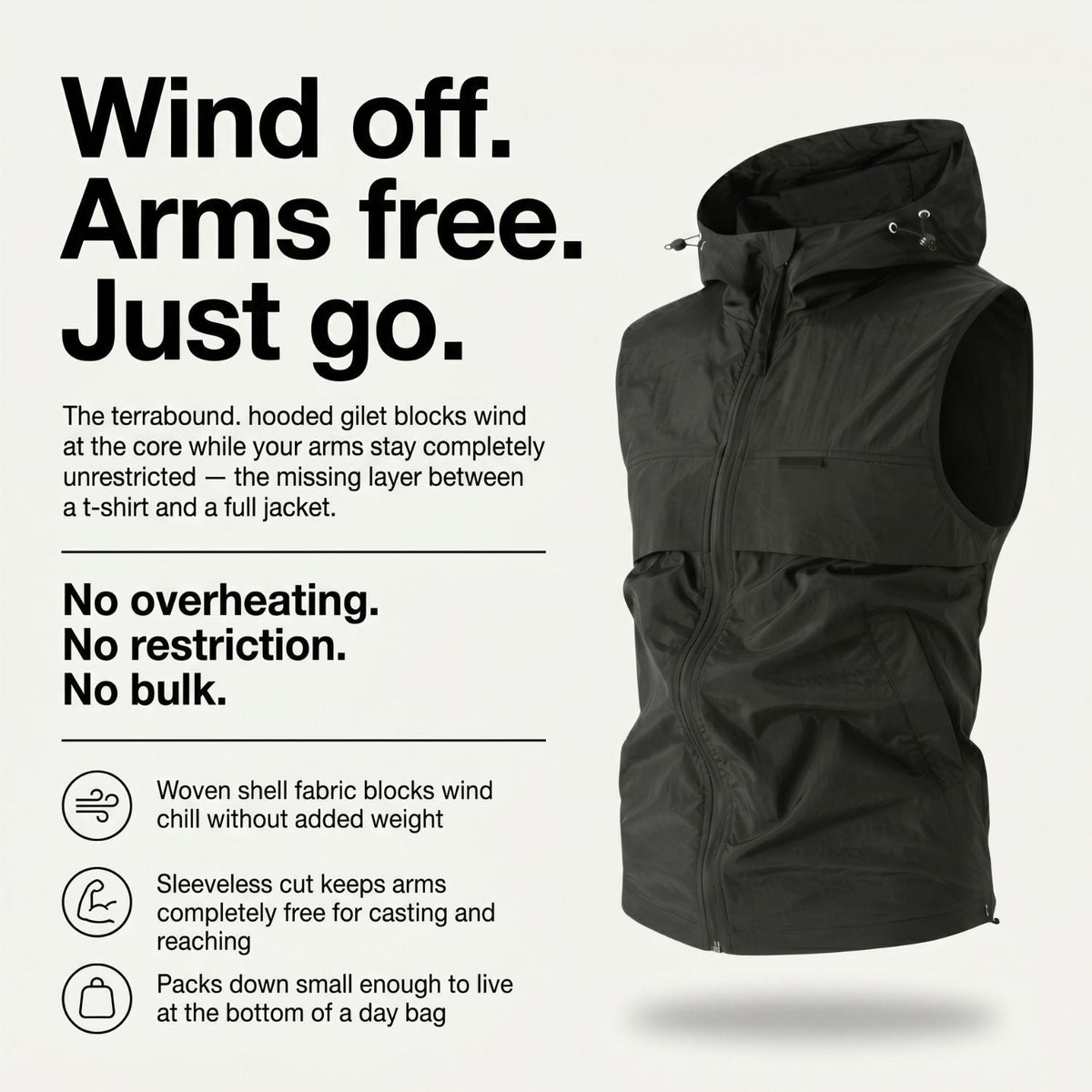 Men's Hooded Gilet - Lightweight Windproof Outdoor Vest for Fishing & Hiking