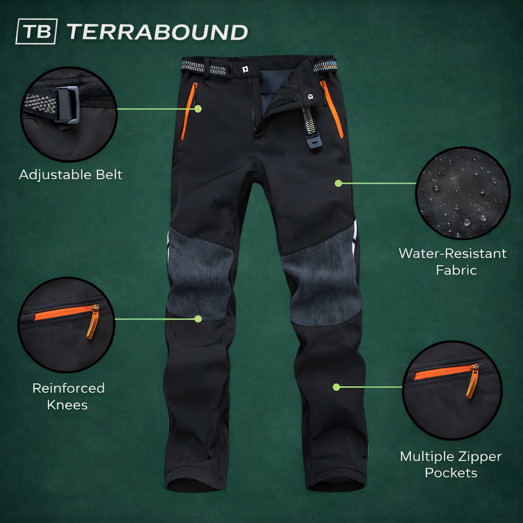Men's Insulated Hiking Trousers - Fleece Lined Water-Resistant Softshell Trousers for Winter Walking